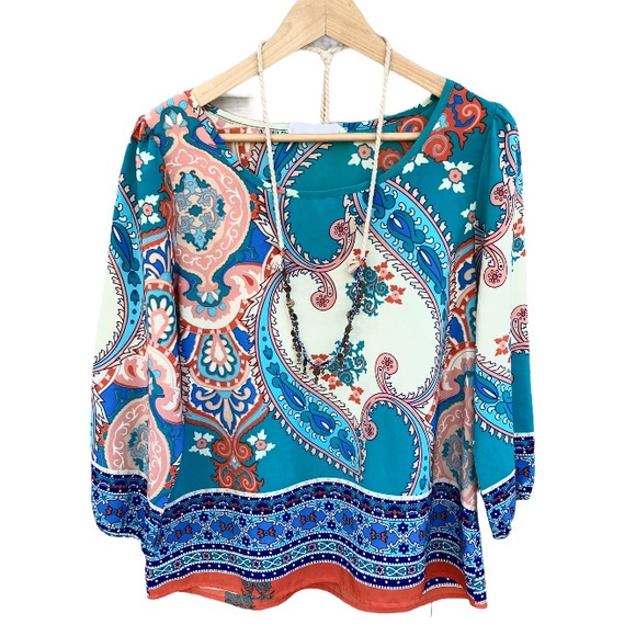 Peach Love California Summer Paisley Blouse Size M - Picture 4 of 14